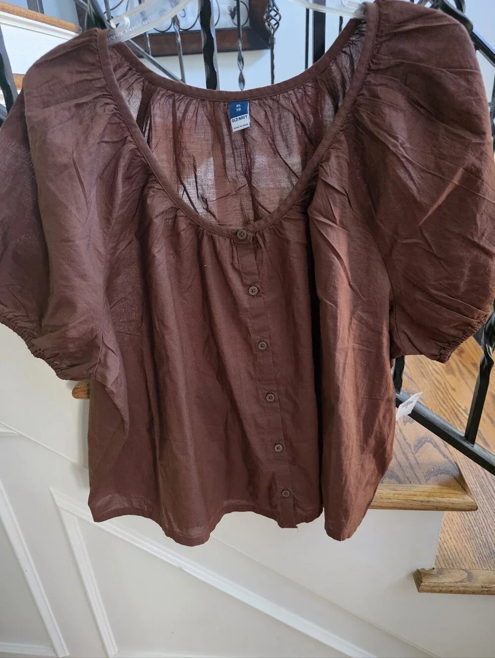 Old Navy Brown Button-Front Puff Sleeve Blouse